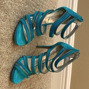 NEW Juliana Hough for SoleSociety. Turquoise 4 inch heels with zipper accents.